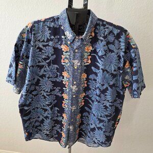 CHAPS RALPH LAUREN VINTAGE MEN XL BLUE GREEN AND ORANGE FLORAL SHORT SLEEVE